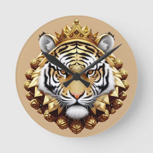 Gouden Tijger Crest Embleem Ronde Klok