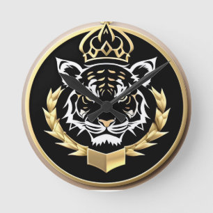 Gouden Tijger Crest Embleem Ronde Klok