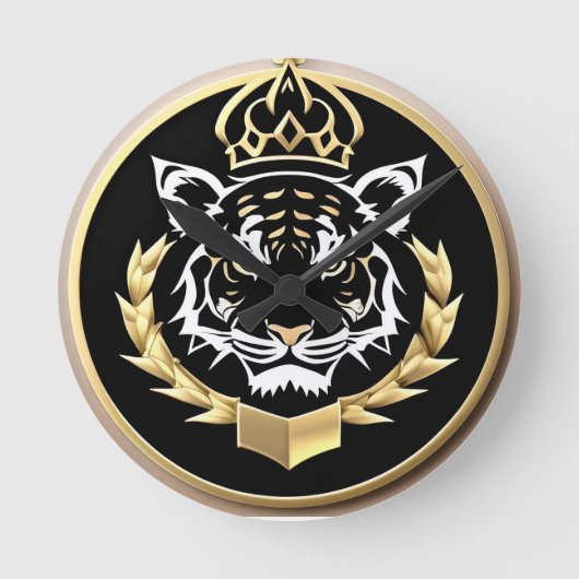Gouden Tijger Crest Embleem Ronde Klok (Voorkant)