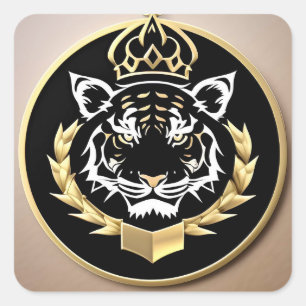 Gouden Tijger Crest Embleem Vierkante Sticker