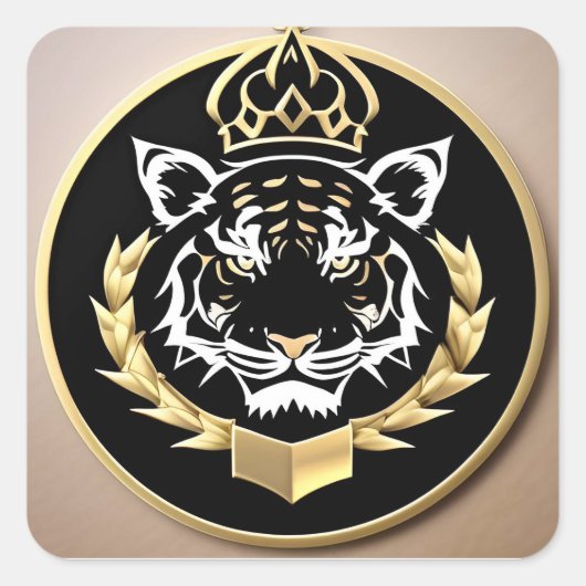 Gouden Tijger Crest Embleem Vierkante Sticker (Voorkant)
