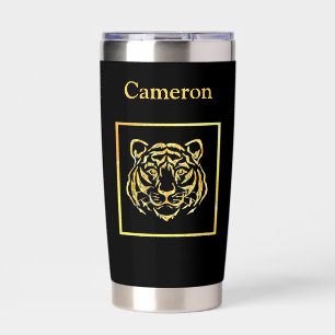 Gouden Tijger Gezicht op Zwart Geïsoleerde Drinkbeker