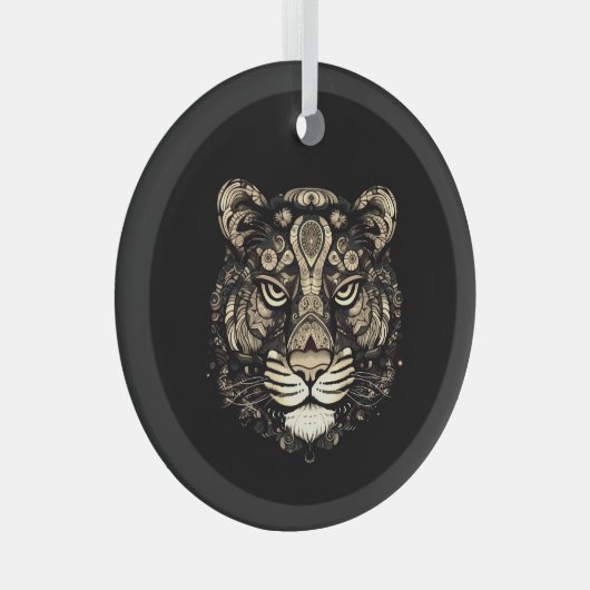 Gouden Tijger Hoofd Glas Ornament (Voorkant Rechts)