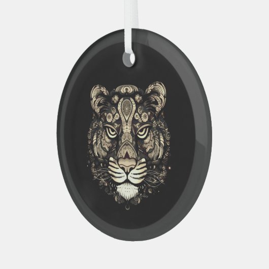 Gouden Tijger Hoofd Glas Ornament (Voorkant links)