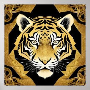 🐯 Gouden Tijger Sierlijke Wandkunst Luxe Decorati Poster