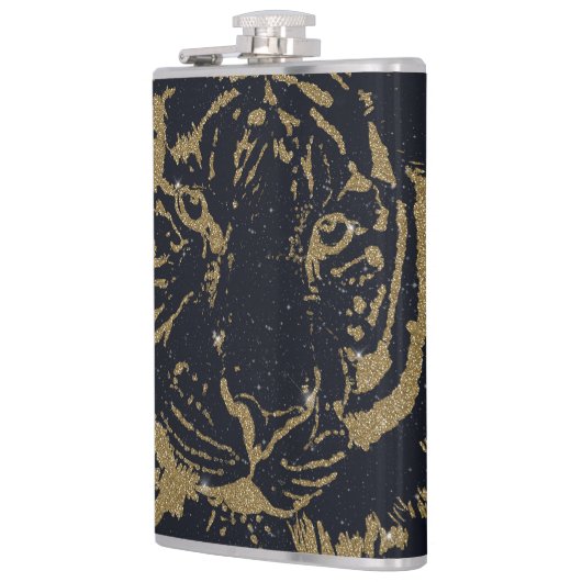 Gouden tijger zwart ontwerp heupfles (Links)