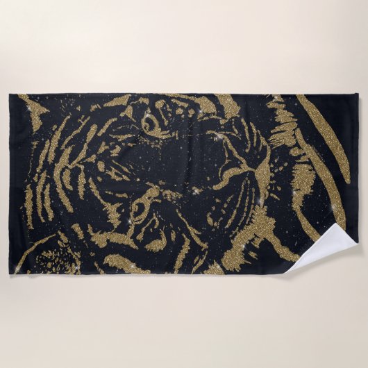 Gouden tijger zwart ontwerp strandlaken (Voorkant)