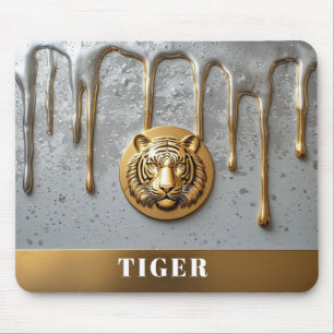 Gouden Tijgergezicht Met Druipend Metaal 🐯 Muismat