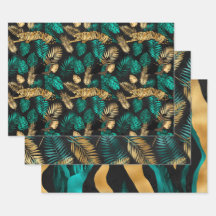 Gouden Tijgerprint met Tropisch Bladeren Patroon