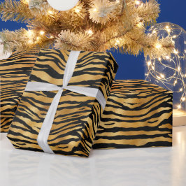 Gouden Tijgerstrepen | Krachtig Wild Dierenpatroon Cadeaupapier