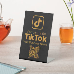 Gouden TikTok Volg Ons QR-code Zakelijke naam Reclamebord Met Voetstuk