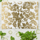 Gouden tinten bloemdamast monogramed theedoek (Gevouwen)