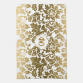 Gouden tinten bloemdamast monogramed theedoek (Verticaal)