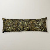 Gouden tinten Bloemen Paisley Kant Zwarte Achtergr Lichaamskussen (Achterkant)