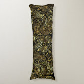 Gouden tinten Bloemen Paisley Kant Zwarte Achtergr Lichaamskussen (Voorkant Verticaal)