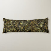 Gouden tinten Bloemen Paisley Kant Zwarte Achtergr Lichaamskussen (Voorkant)
