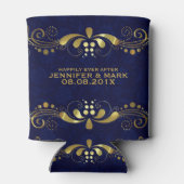 Gouden tinten Bloemenkant Blauwe damast Achtergron Blikjeskoeler (Achterkant)