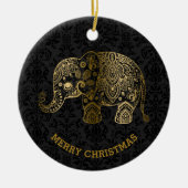 Gouden tinten bloemenolifant op zwarte damast keramisch ornament (Voorkant)