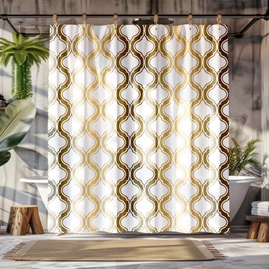 Gouden tinten & geometrisch patroon op wit douchegordijn