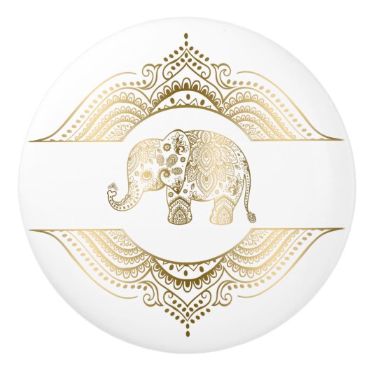 Gouden tinten Leuke olifant & kant Keramische Knop (Voorkant)