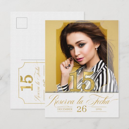 Gouden tinten Save the Date Spaanse Reserva la Fec Aankondigingskaart (Voorkant / Achterkant)