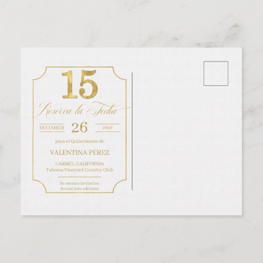 Gouden tinten Save the Date Spaanse Reserva la Fec Aankondigingskaart (Achterkant)