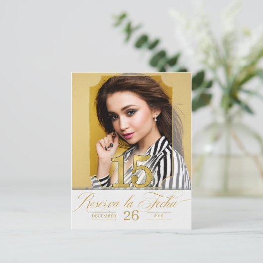 Gouden tinten Save the Date Spaanse Reserva la Fec Aankondigingskaart (Staand voorkant)