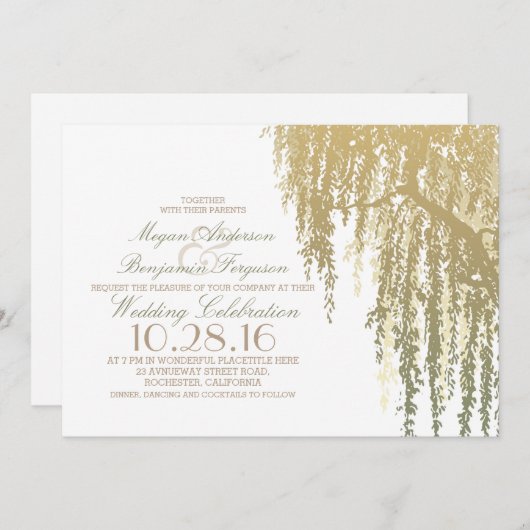Gouden tinten Willow Tree Elegante bruiloft Kaart (Voorkant / Achterkant)