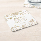 Gouden Toile De Jouy  Bloemen Bruids Brunch Kartonnen Onderzetters (Schuin)