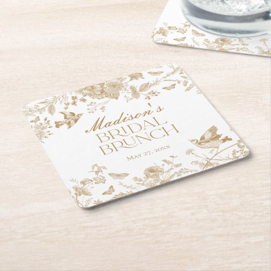 Gouden Toile De Jouy  Bloemen Bruids Brunch Kartonnen Onderzetters (Schuin)