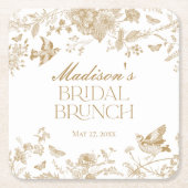 Gouden Toile De Jouy  Bloemen Bruids Brunch Kartonnen Onderzetters (Voorkant)