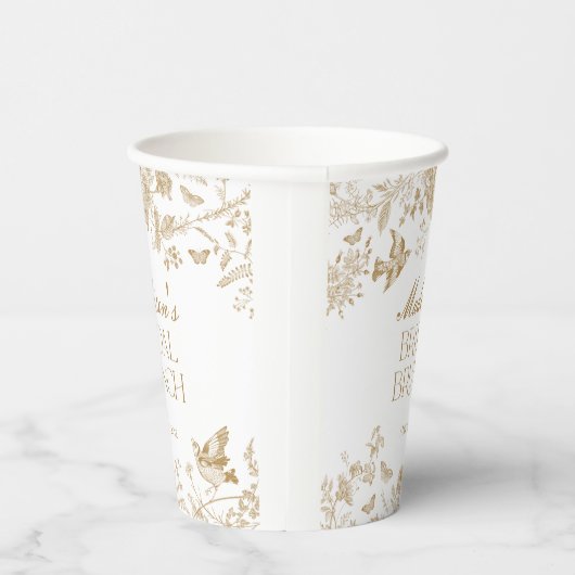 Gouden Toile De Jouy Bloemen Bruids Brunch Papieren Bekers (Rechts)