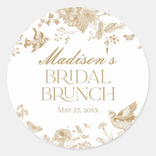 Gouden Toile De Jouy  Bloemen Bruids Brunch Ronde Sticker