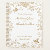 Gouden Toile De Jouy  Bloemen Huwelijk Planner (Voorkant)