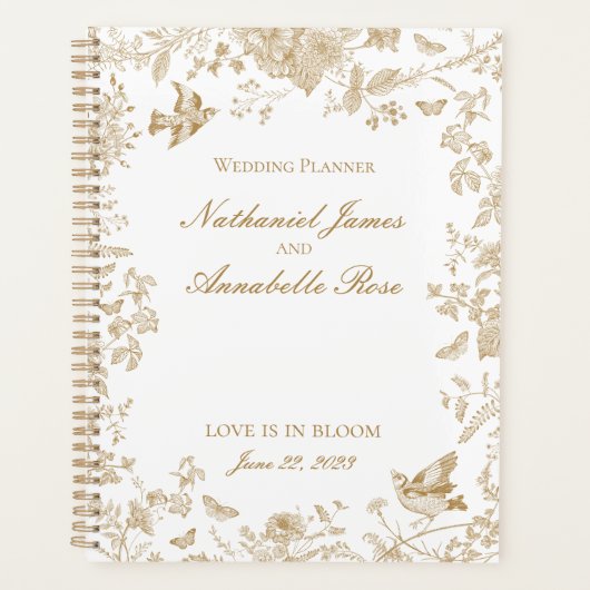 Gouden Toile De Jouy  Bloemen Huwelijk Planner (Voorkant)