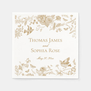 Gouden Toile De Jouy  Bloemen Huwelijk Servet