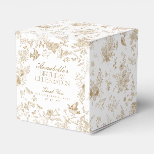 Gouden Toile De Jouy Bloemen Verjaardagsfeest Favo Bedankdoosjes (Achterkant)