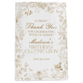 Gouden Toile De Jouy Bloemen Verjaardagsfeest Favo Medium Cadeauzakje (Voorkant)