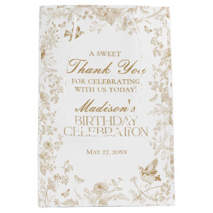 Gouden Toile De Jouy Bloemen Verjaardagsfeest Favo Medium Cadeauzakje