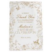 Gouden Toile De Jouy Bloemen Verjaardagsfeest Favo Medium Cadeauzakje (Achterkant)