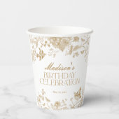 Gouden Toile De Jouy Bloemen Verjaardagsfeest Papieren Bekers (Achterkant)