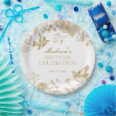 Gouden Toile De Jouy  Bloemen Verjaardagsfeest Papieren Bordje (Feest)