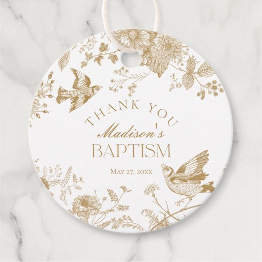 Gouden Toile De Jouy  Bloemendoop Bedankjes Labels (Voorkant)