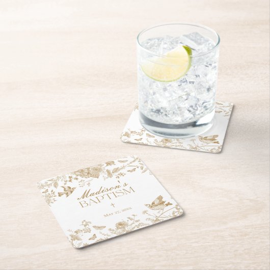 Gouden Toile De Jouy Bloemendoop Kartonnen Onderzetters (Insitu)