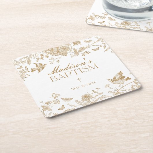 Gouden Toile De Jouy Bloemendoop Kartonnen Onderzetters (Schuin)