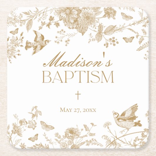 Gouden Toile De Jouy  Bloemendoop Kartonnen Onderzetters (Voorkant)