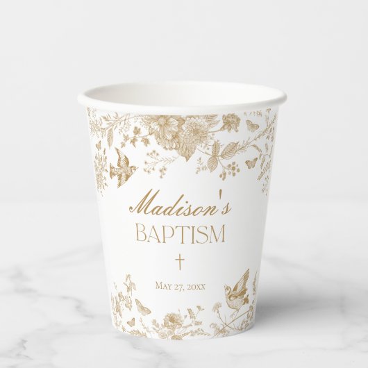 Gouden Toile De Jouy Bloemendoop Papieren Bekers (Voorkant)