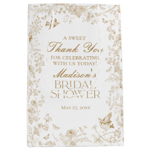 Gouden Toile De Jouy Bruiloftsfeest Favorieten Medium Cadeauzakje