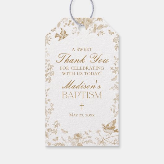 Gouden Toile De Jouy Doopgunsten Cadeaulabel (Achterkant)