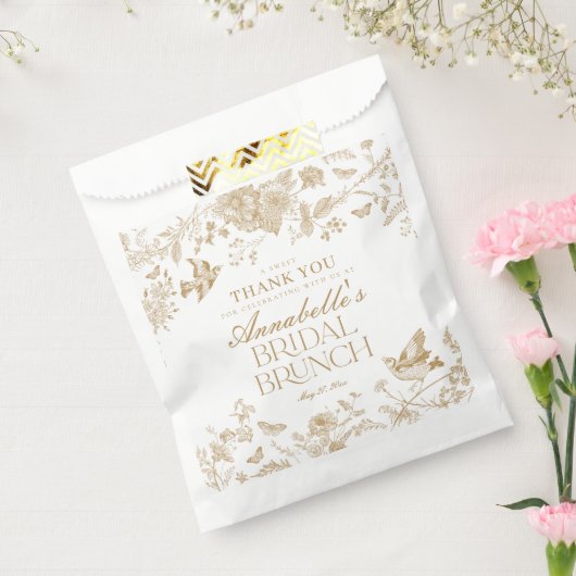 Gouden Toile De Jouy Floral Bruids Brunch Dessert Bedankzakje (Gezegeld)